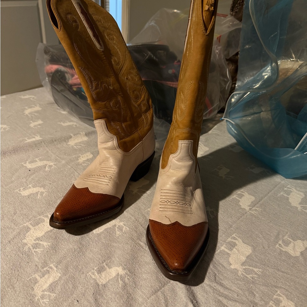 Nine West Brown and Cream Heeled Boots